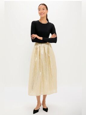 HYACINTH HOUSE
Gold Plisse & Black Mixed Media Schuyler Maxi Dress